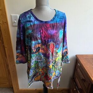 Take Two Clothing Co Vintage Art to Wear Paisley Tie Dye Sequin Top 1X Hippie